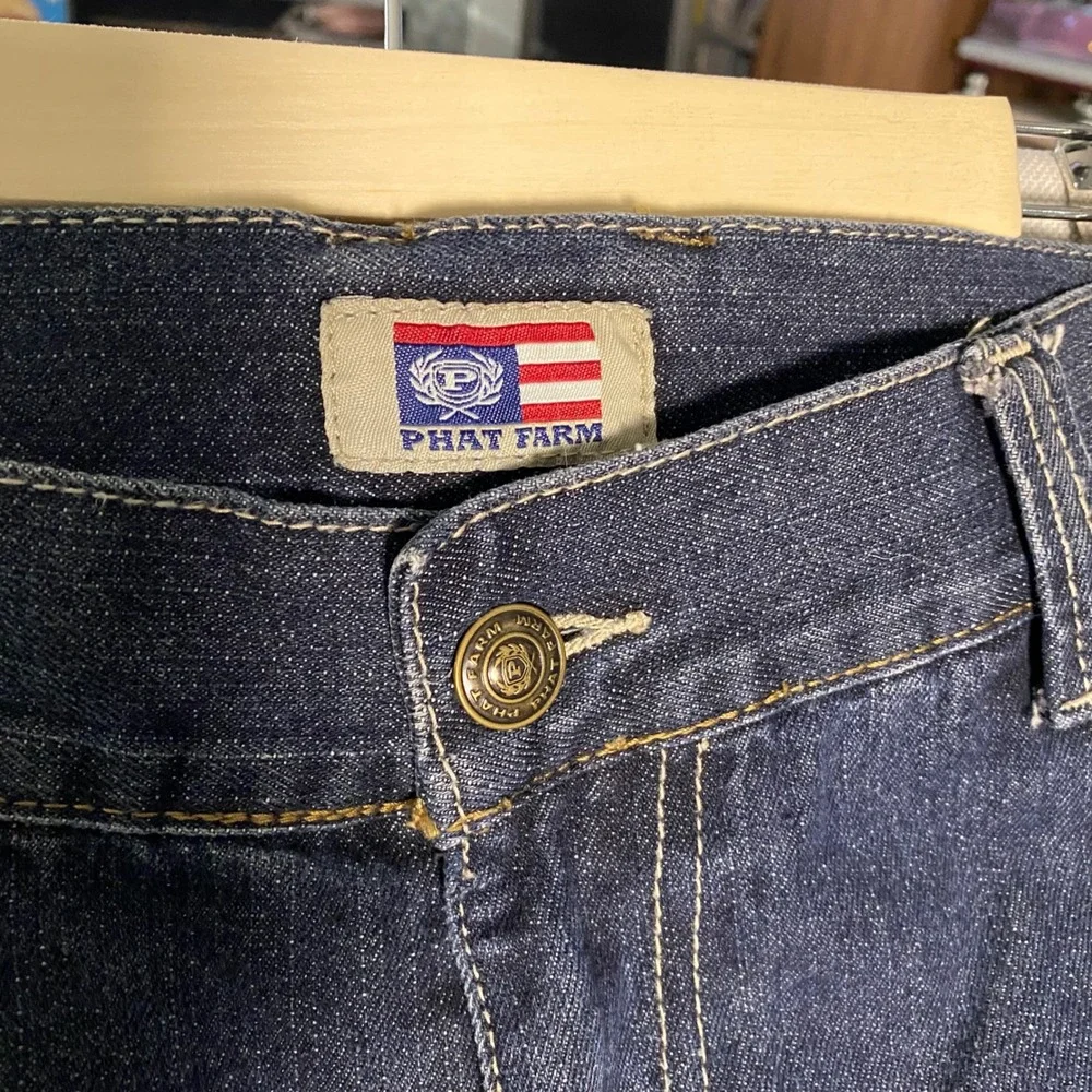 Phat Farm Vintage Mens 42x32 Embroidered Logo Relaxed Fit Jeans Dark Wash Denim